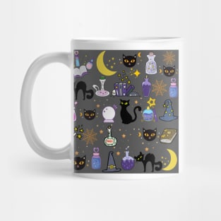 Black Cat Black Magic_Grey Background Mug